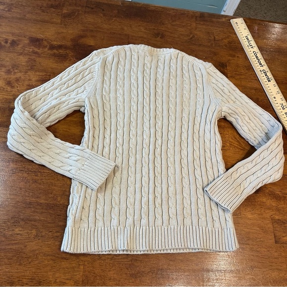 LL Bean cable knit tan sweater 100% cotton medium - Picture 7 of 7